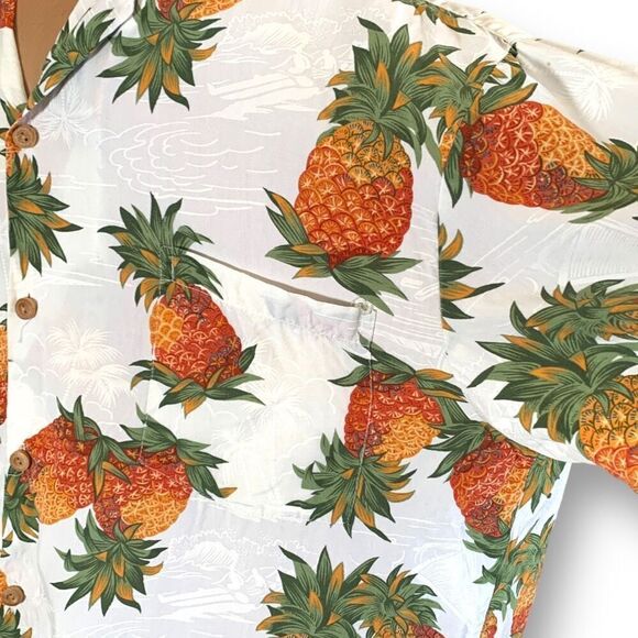 Vintage Paradise Found Shirt Hawaiian Pineapple Printed Boxy Camp Collar Top - Picture 6 of 9